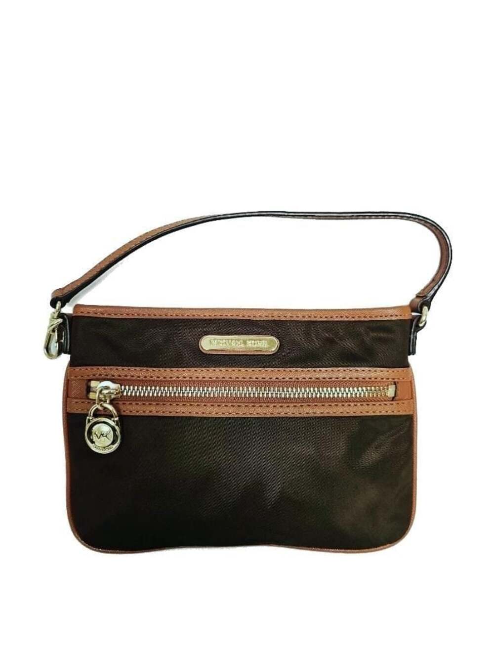 Michael Kors Brown Nylon and Leather Wristlet Pouch EUC